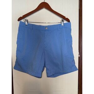 Peter Millar Blue Gingham Plaid Golf Shorts Oakmount Country Club Sz 34